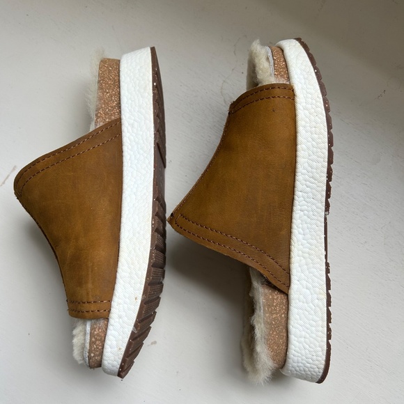 OTBT Wayside Platform Slides Shoes Brown Suede Shearling Lined - Picture 3 of 4